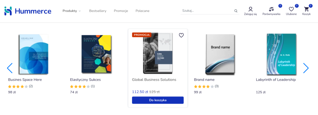 Lista produktów w sklepie internetowym z oznaczoną promocją książki Global Business Solutions