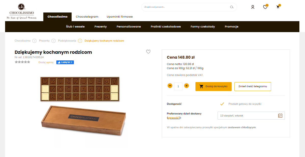 Konfigurator produktów w sklepie internetowym Chocolisssimo