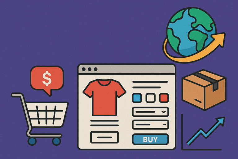 Ilustracja przedstawiająca konfiguratory produktów online w kontekście sprzedaży międzynarodowej i e-commerce cross-border